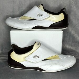 Lacoste Leather Strap Sneakers White Brown Size 12 Casual Loafers